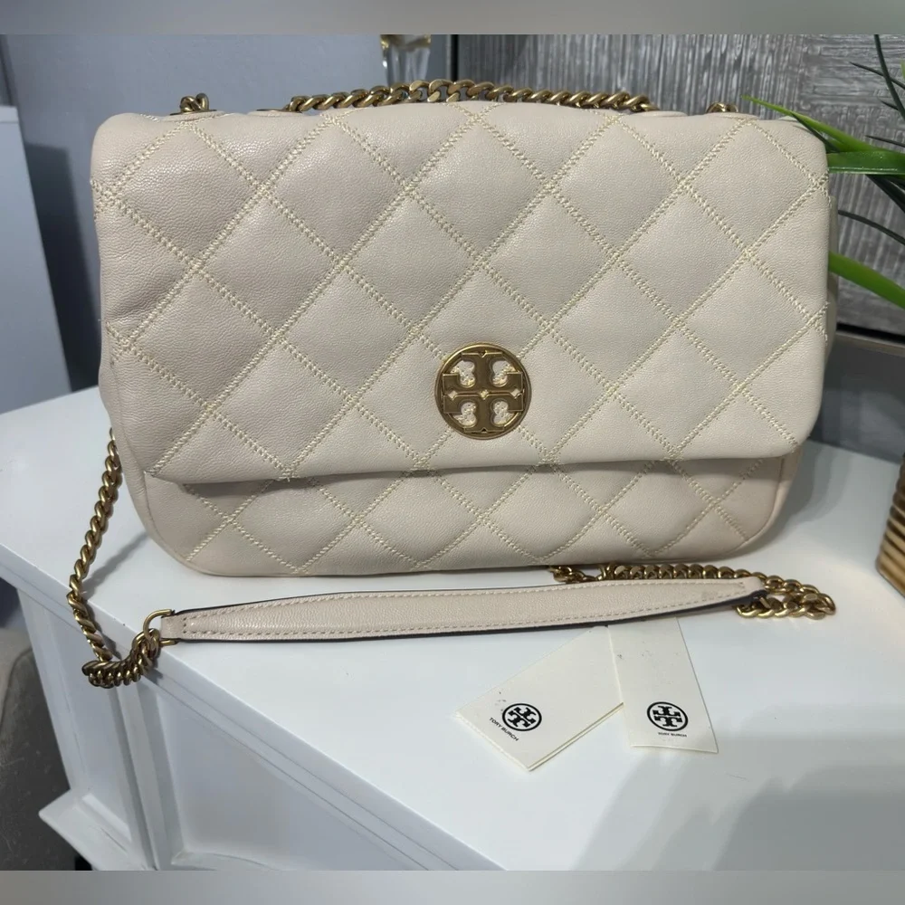 Tory Burch Willa Quoted Leather Crossbody Shoulder Bag – Cream - Picture 3 of 13